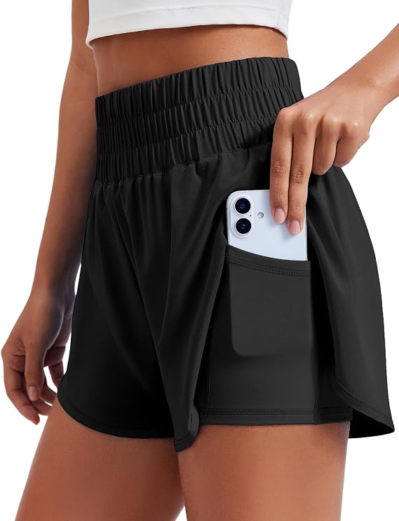 PINSPARK Women's 2-in-1 Running Shorts - Black