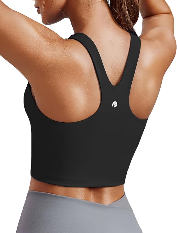 PINSPARK Women's High-Neck Racerback Sports Bra - Black
